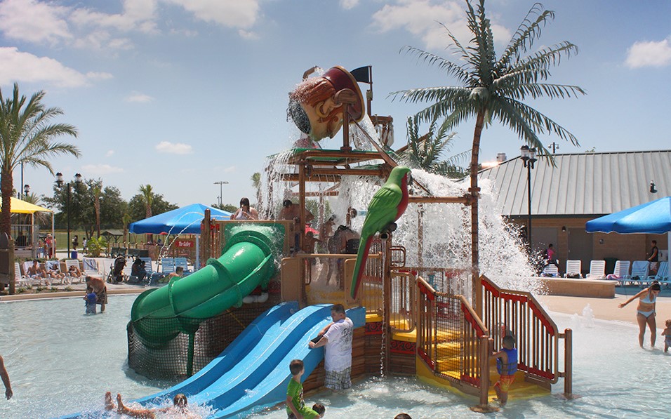 Tropical Expressions palm trees are popular with children's waterplay structures<br>        